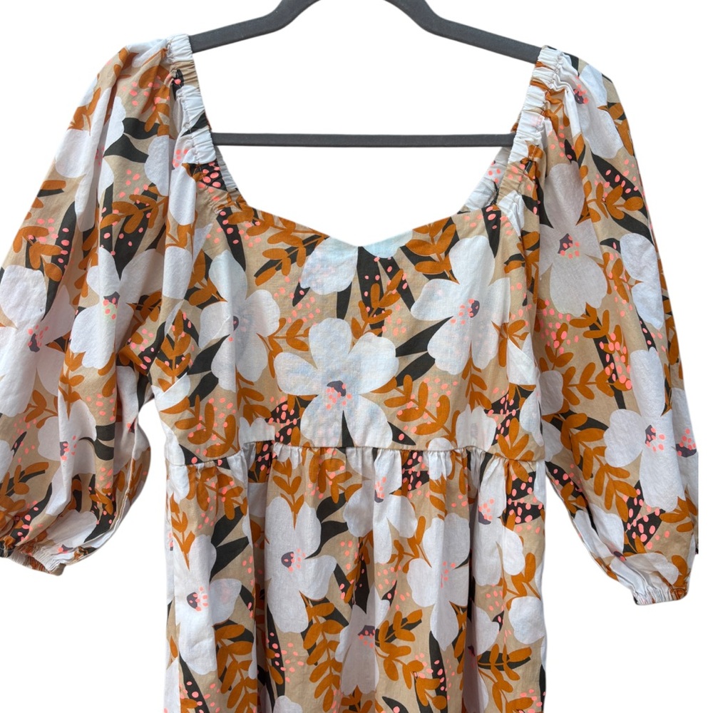JODIFL Women’s M 100% Cotton Fall Blossoms Floral Mini Babydoll Dress - Picture 8 of 14
